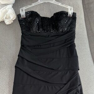 Strapless sequin cinched fit dress